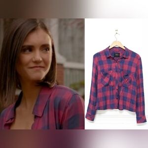 Rails Dylan Plaid Shirt Maroon Navy Blue Flannel Sz XS ASO Elena Gilbert